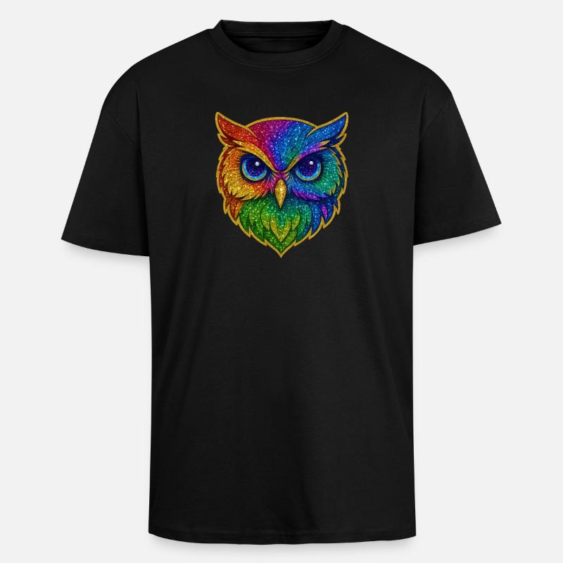 Eule | Waldkauz | Regenbogen Eulenzauber - Oversized Heavyweight Unisex T-Shirt - Schwarz