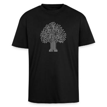 Binary Tree Joke Electrical Engineer Geek Humor - Unisex Oversized Heavyweight T-shirt - black - Front - Alina (178cm) & Michal (187cm)