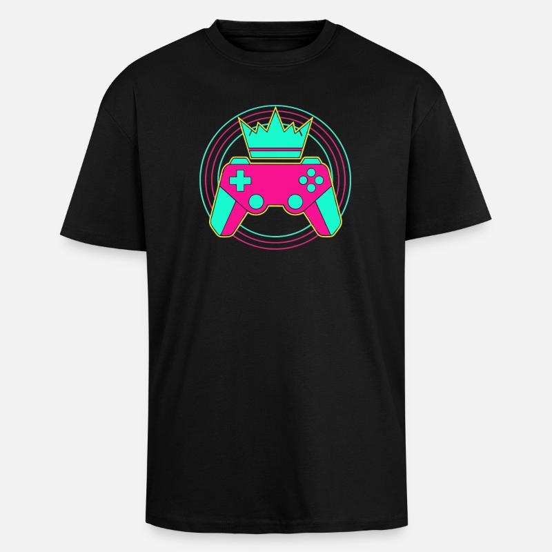 Controller Krone Neon Minimal Zocker Art - Oversized Heavyweight Unisex T-Shirt - Schwarz