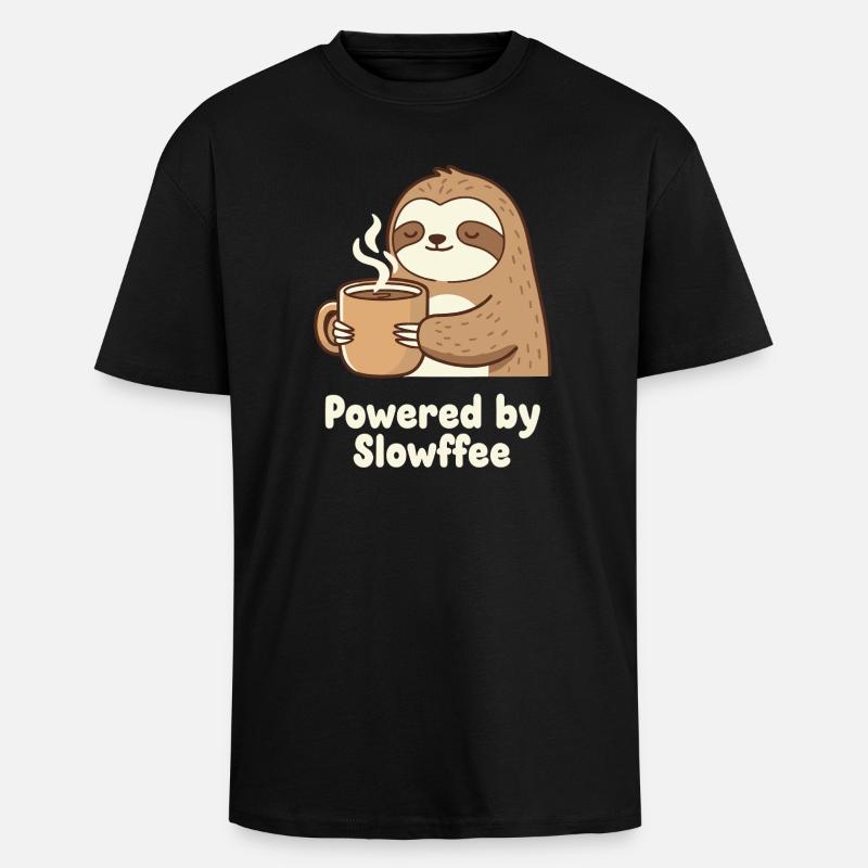 Faultier Kaffee Power Illustration - Oversized Heavyweight Unisex T-Shirt - Schwarz