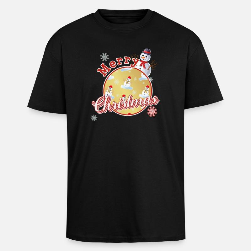 Fröhliche Weihnachten Englisch mit Schneemännern - Oversized Heavyweight Unisex T-Shirt - Schwarz