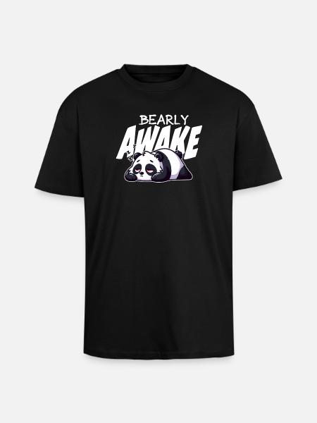 Bearly Awake Panda Illustration - Unisex Oversized Heavyweight T-shirt - black