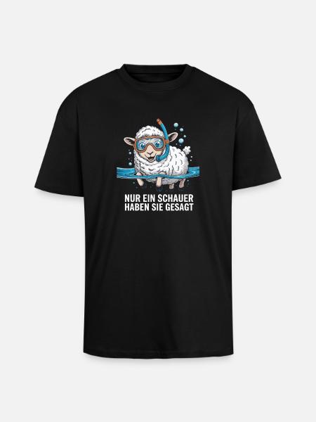Just a Shower – Funny Sheep Design - Unisex Oversized Heavyweight T-shirt - black
