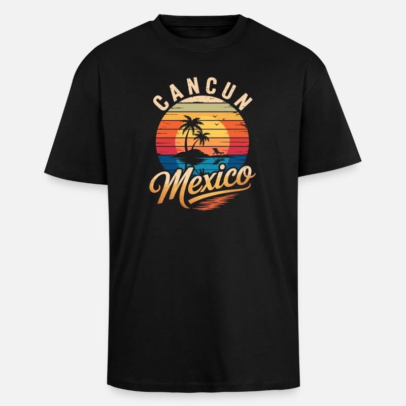 Cancun Retro Strandsonne - Oversized Heavyweight Unisex T-Shirt - Schwarz