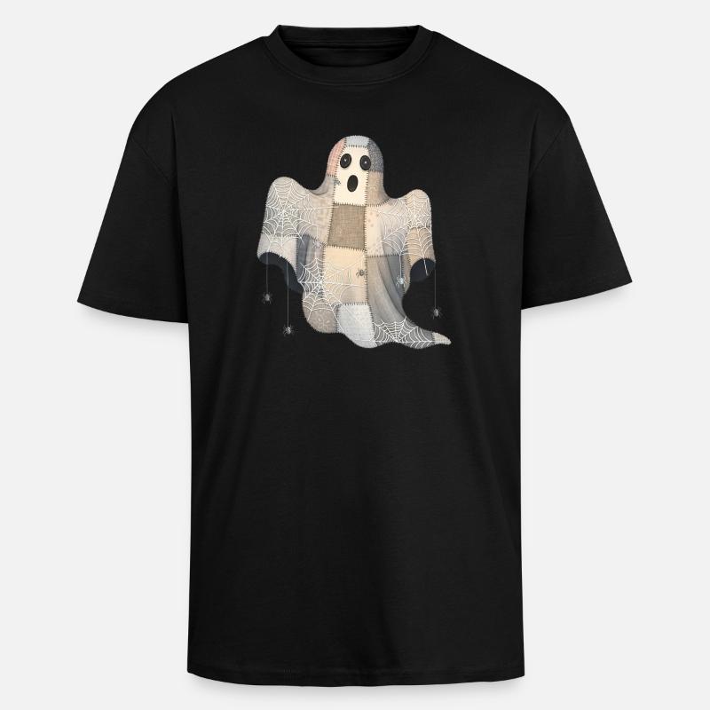 Fantôme patchwork avec toiles d’araignée - T-shirt unisexe oversize épais - noir