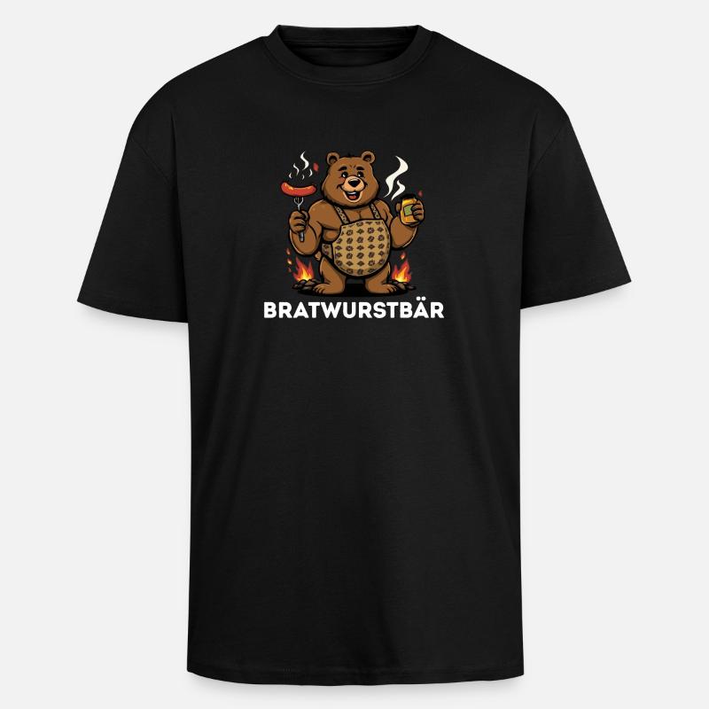 Bratwurst Bear Idée cadeau barbecue - T-shirt unisexe oversize épais - noir