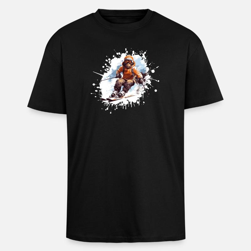 Monkey Ski Skiing - Unisex Oversized Heavyweight T-shirt - black