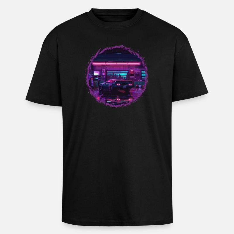 Neon Garage – Édition RétroRift Nuit - T-shirt unisexe oversize épais - noir