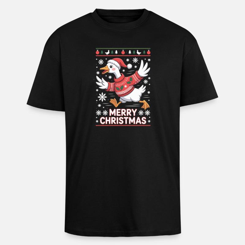 Weihnachtsgans im Pullover - Oversized Heavyweight Unisex T-Shirt - Schwarz