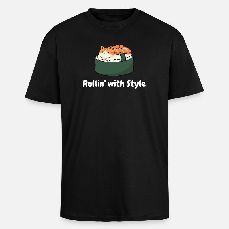 Sushi Katze Roll Stil - Oversized Heavyweight Unisex T-Shirt - Schwarz