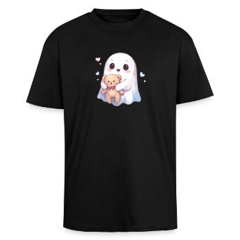 Kawaii Geist mit Teddybär und Herzen - Oversized Heavyweight Unisex T-Shirt - Schwarz - Vorne - Alina (178cm) & Michal (187cm)