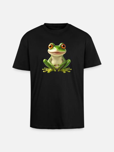 Grenouille joyeuse avec de grands yeux - - T-shirt unisexe oversize épais - noir