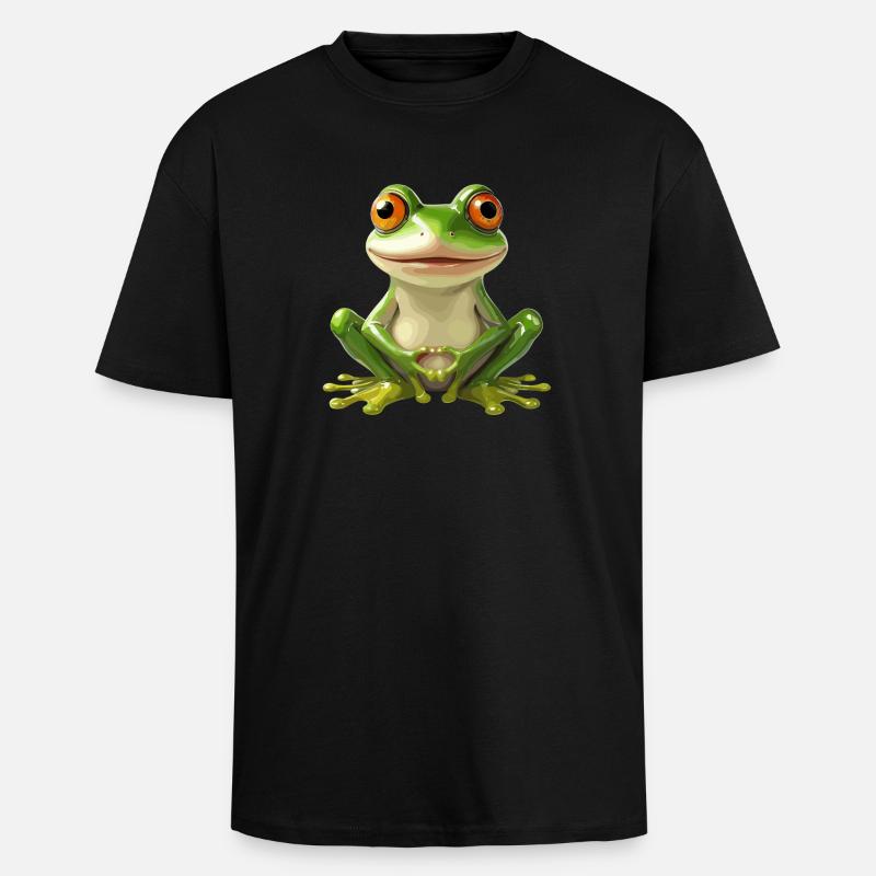 Grenouille joyeuse avec de grands yeux - - T-shirt unisexe oversize épais - noir