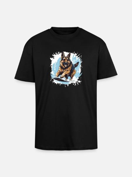German Shepherd Dog Snowboard - Unisex Oversized Heavyweight T-shirt - black