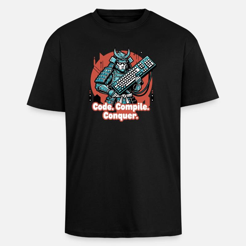 Codekampf Samurai mit Tastatur - Oversized Heavyweight Unisex T-Shirt - Schwarz