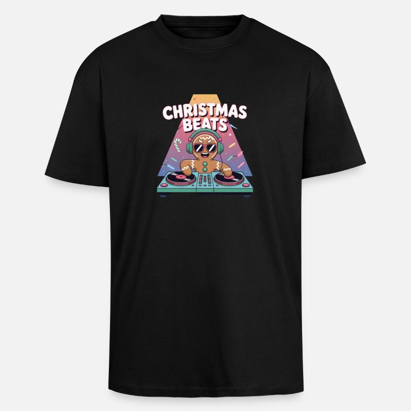 Weihnachtsbeats DJ Lebkuchen - Oversized Heavyweight Unisex T-Shirt - Schwarz