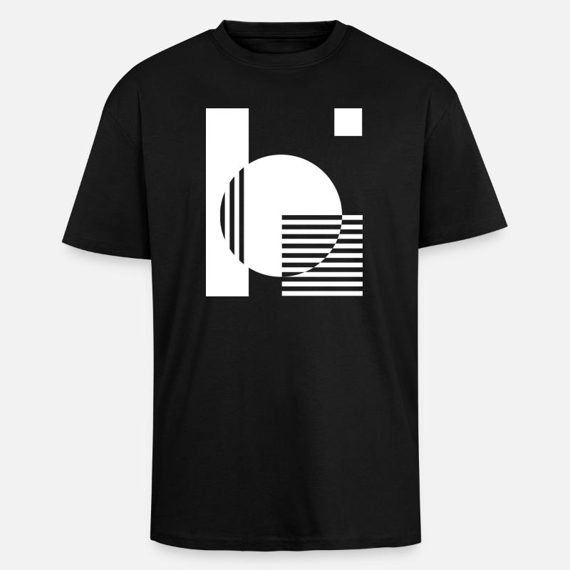 Geometric Mono Circle Stripes - Unisex Oversized Heavyweight T-shirt - black