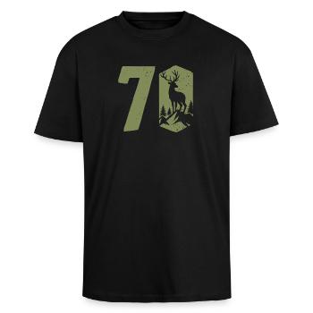 Chasseur 70e anniversaire Chasse 70 ans Nombre de cerfs - T-shirt unisexe oversize épais - noir - Devant - Alina (178cm) & Michal (187cm)