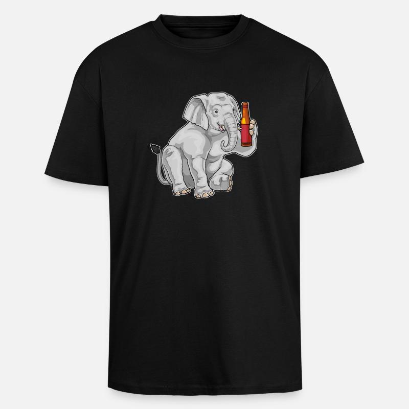 Elefant Flasche Bier - Oversized Heavyweight Unisex T-Shirt - Schwarz