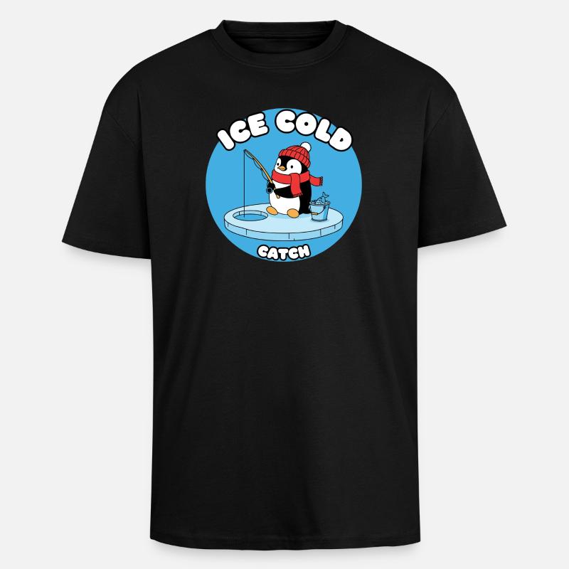 Eisfrost Pinguin fängt Eisfisch - T-shirt unisexe oversize épais - noir