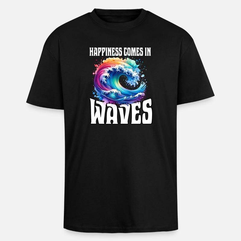 Le bonheur vient par vagues - T-shirt unisexe oversize épais - noir