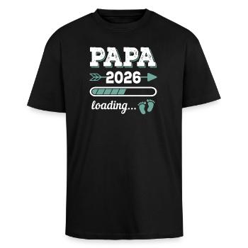 Papa 2026 Loading Werdender Vater Geschenkidee - Oversized Heavyweight Unisex T-Shirt - Schwarz - Vorne - Alina (178cm) & Michal (187cm)