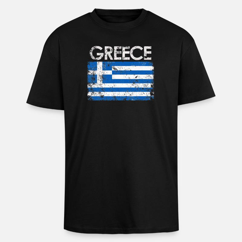 Distressed Greece Flag Graphic - Unisex Oversized Heavyweight T-shirt - black