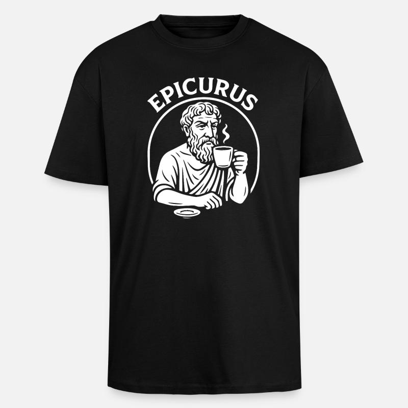 Epicurus Coffee Cup Philosophy Tee - Unisex Oversized Heavyweight T-shirt - black