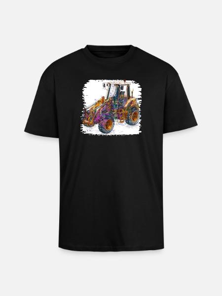 Neon Lines Construction Excavators - Unisex Oversized Heavyweight T-shirt - black