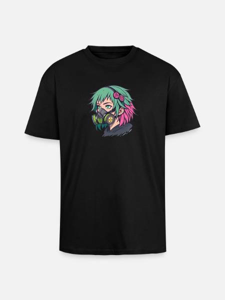 Neon Gasmask Punk Portrait - Unisex Oversized Heavyweight T-shirt - black