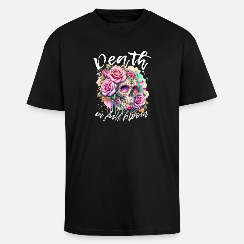 Fleurs Crâne Beauté Floraison - T-shirt unisexe oversize épais - noir