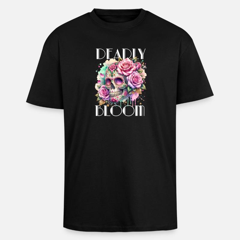 Fleurs Crâne Beauté Floraison - T-shirt unisexe oversize épais - noir