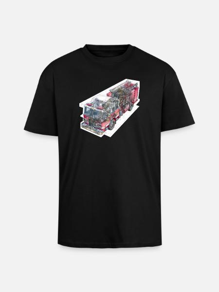 Fire Brigade Truck Detail Technology - Unisex Oversized Heavyweight T-shirt - black