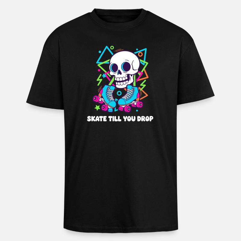 Skelett Roller Neon Groove - Oversized Heavyweight Unisex T-Shirt - Schwarz