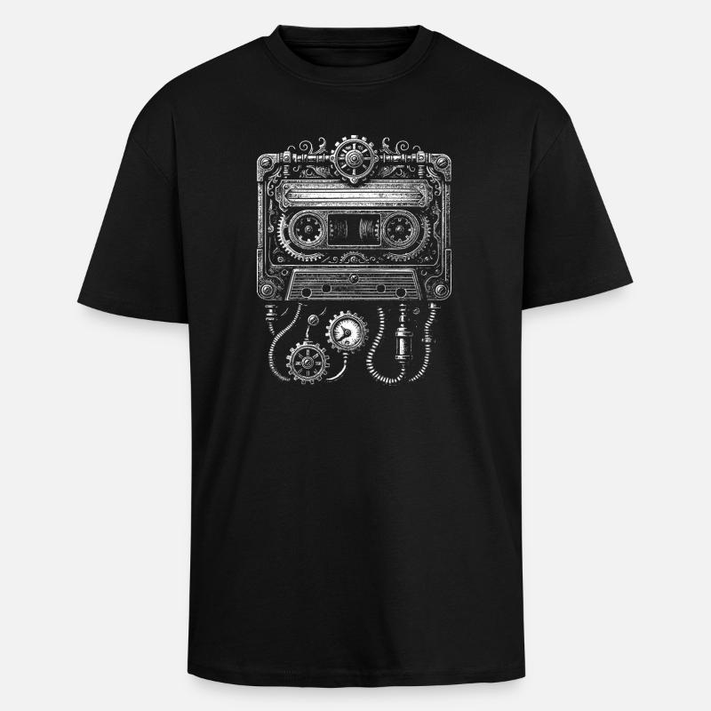 Steampunk Cassette Clockwork - Unisex Oversized Heavyweight T-shirt - black