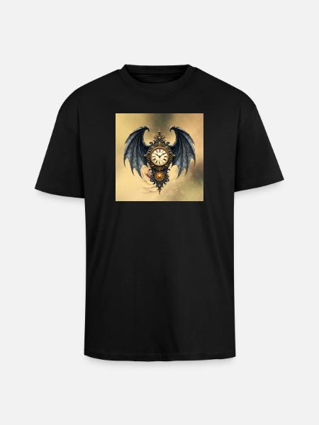 Steampunk Gothic Winged Watch - Unisex Oversized Heavyweight T-shirt - black