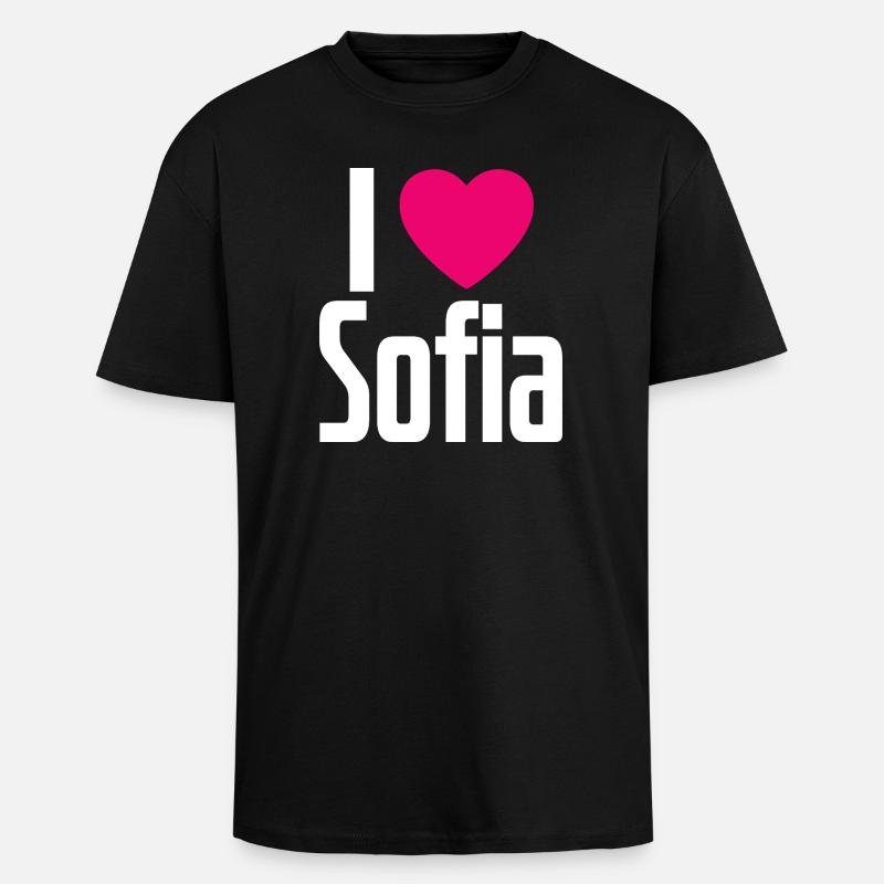 J’aime Sofia Coeur rose J’aime Sofia - T-shirt unisexe oversize épais - noir