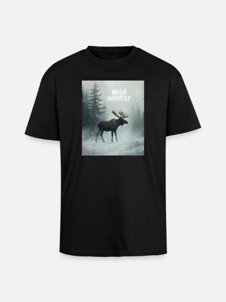 Wild Winter Moose - Unisex Oversized Heavyweight T-shirt - black