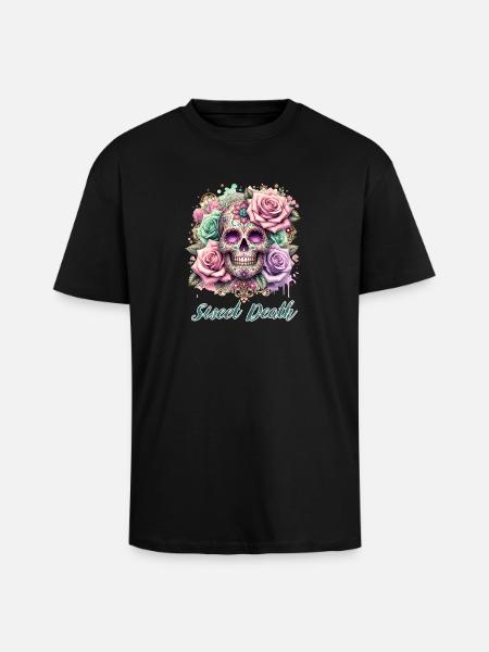 Flowers Skull Beauty Bloom - Unisex Oversized Heavyweight T-shirt - black