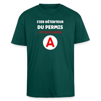 Humour permis de conduire - T-shirt unisexe oversize épais - hunter green - Devant - Alina (178cm) & Michal (187cm)