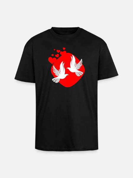 Dove of love on red background - Unisex Oversized Heavyweight T-shirt - black