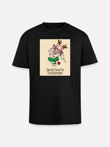 Santa's Favorite Troublemaker – Funny Dog - Unisex Oversized Heavyweight T-shirt - black