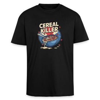 Cereal Killer - Retro Frühstück - Oversized Heavyweight Unisex T-Shirt - Schwarz - Vorne - Alina (178cm) & Michal (187cm)