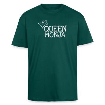 First name Monja - Unisex Oversized Heavyweight T-shirt - hunter green - Front - Alina (178cm) & Michal (187cm)