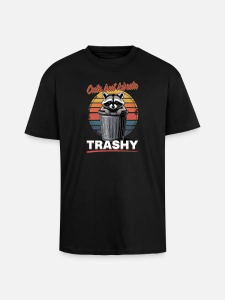 Funny Raccoon - Oversized Heavyweight Unisex T-Shirt - Schwarz