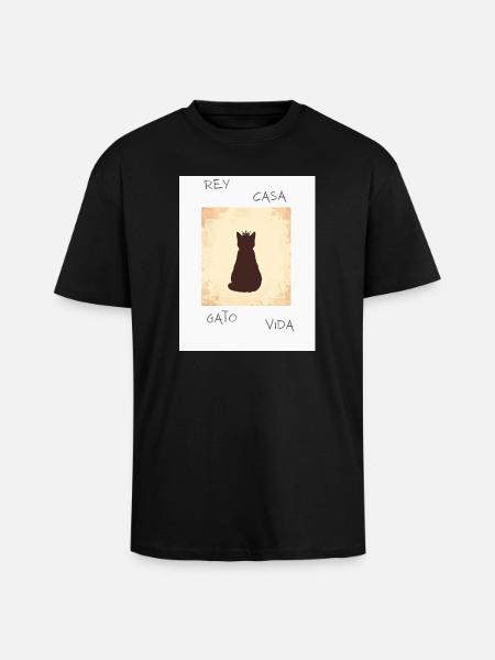 King Cat in Silhouette with Crown - Unisex Oversized Heavyweight T-shirt - black