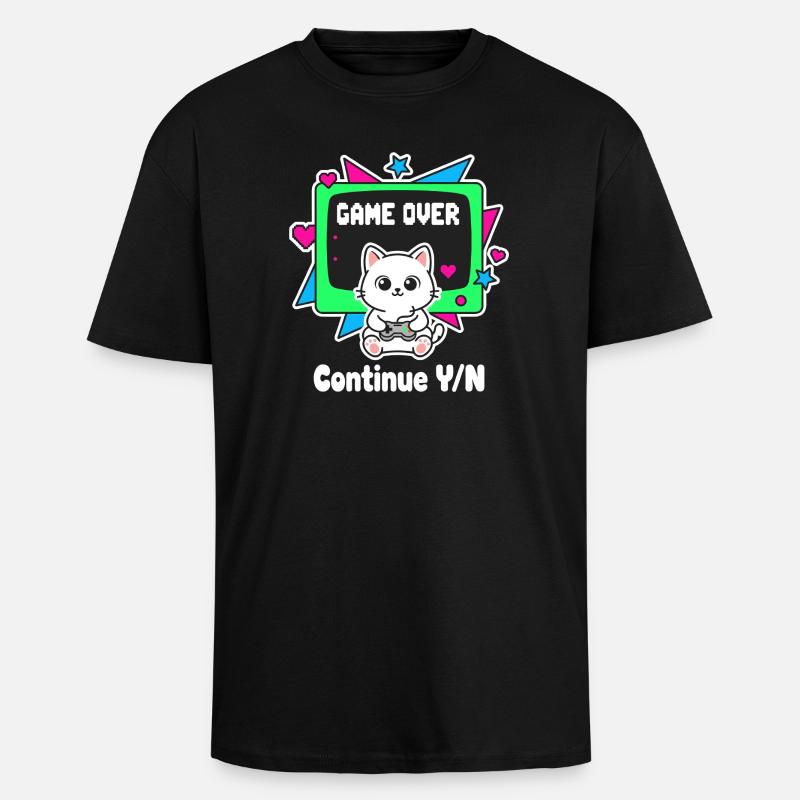 Retro Katzen Controller Game Over - Oversized Heavyweight Unisex T-Shirt - Schwarz
