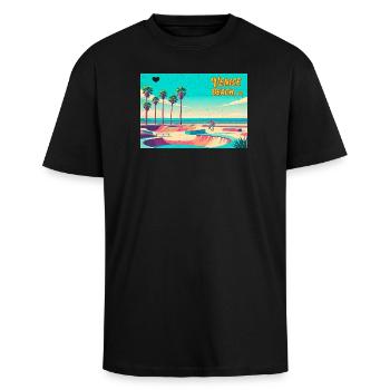 Venice Beach Retro Skater - Oversized Heavyweight Unisex T-Shirt - Schwarz - Vorne - Alina (178cm) & Michal (187cm)