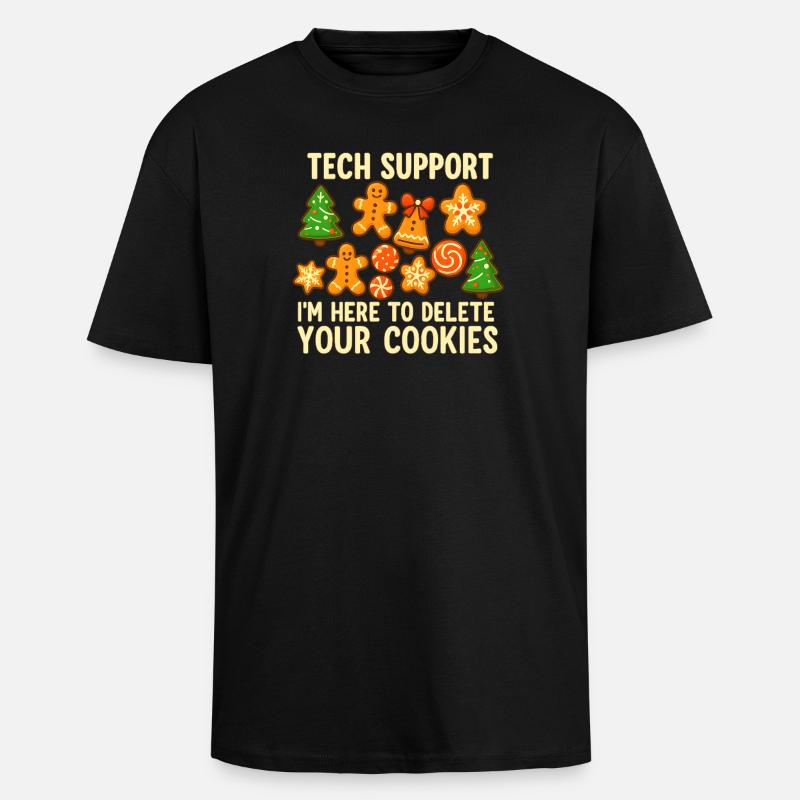 Support technique Cookie Noël Mème - T-shirt unisexe oversize épais - noir