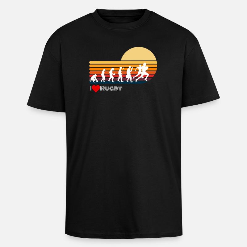 Rugby Retro Evolution Sunset - Unisex Oversized Heavyweight T-shirt - black